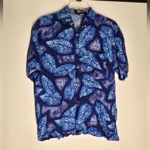 Vintage Pidoza Blue Leaf Pattern Button Down Shirt